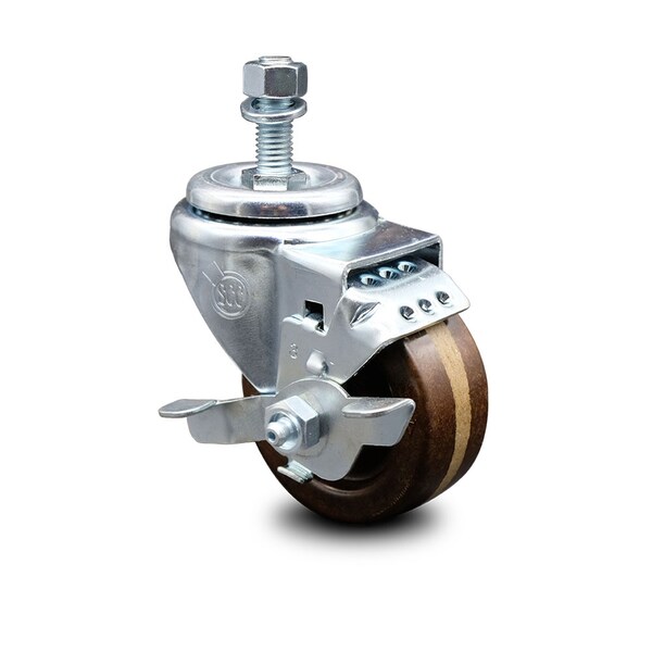 3 Inch High Temp Phenolic Wheel Swivel 1/2 Inch Threaded Stem Caster with Brake